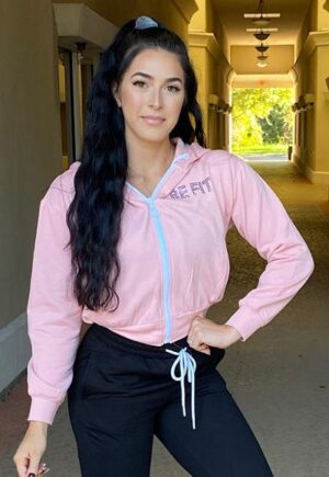 Be Fit Pink Zip Up Hoodie Jacket with Black Sequins