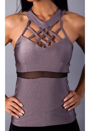 Equilibrium Purple And Black Mesh Top