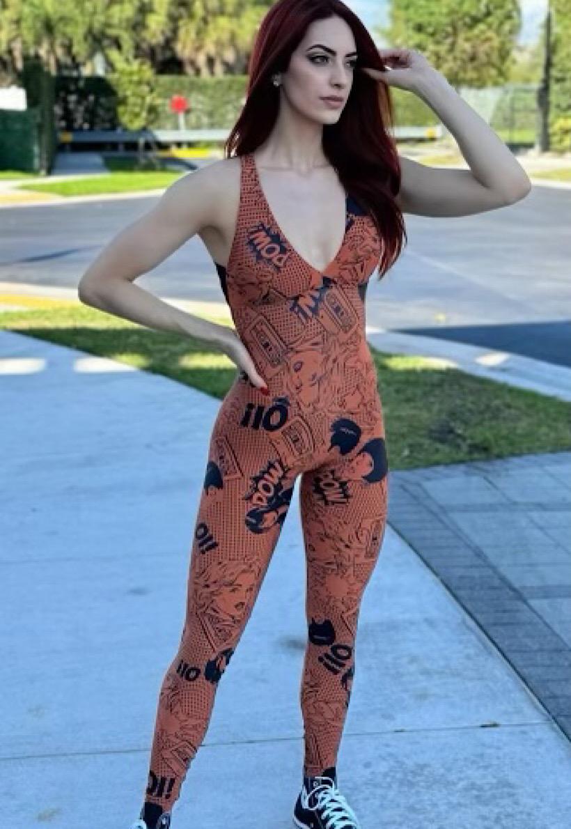 Be Fit Terra Cotta Cartoon Scrunch Butt Jump Suit - Image 3