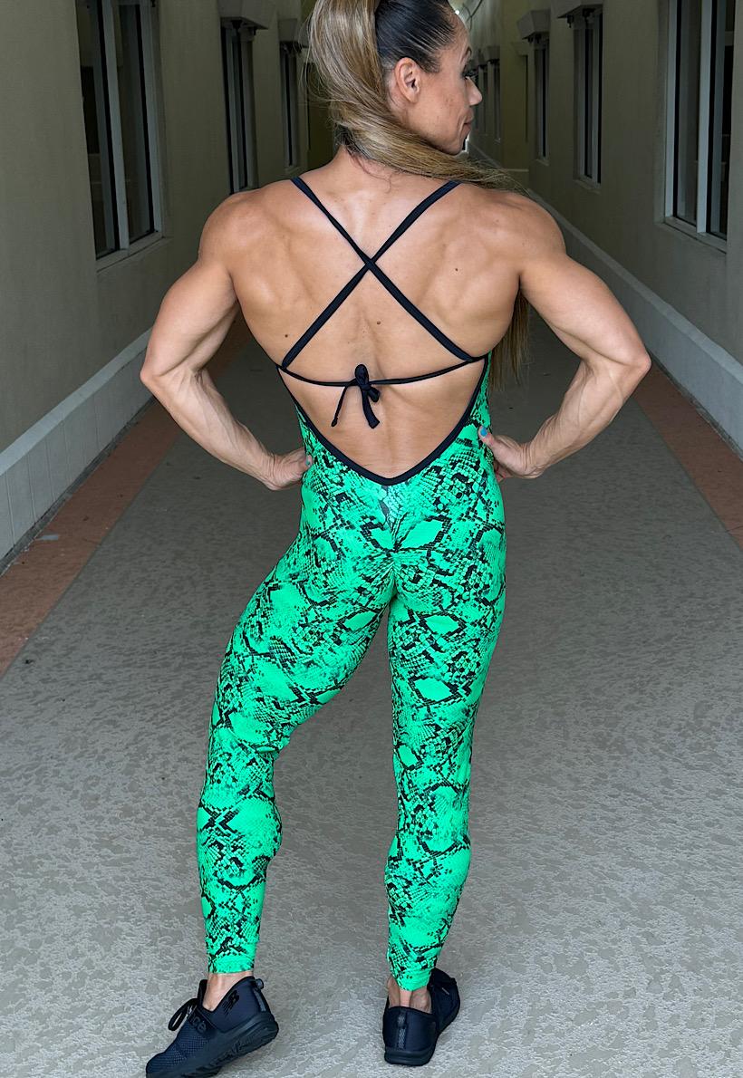 Be Fit Green Python Scrunch Butt Jump Suit - Image 2