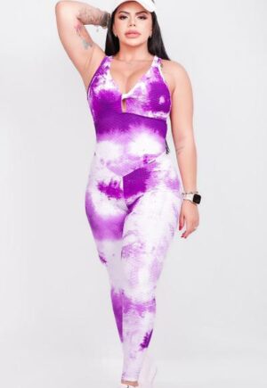 Be Fit Purple & White Tie Dye Scrunch Butt Body Suit