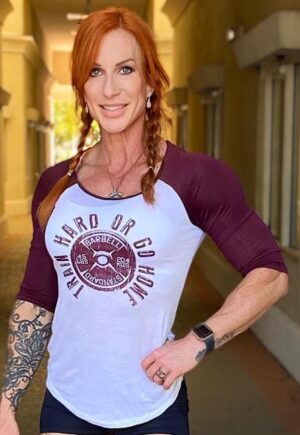 Be Fit White with Burgundy "Train Hard" 3/4 Sleeve Baseball Top