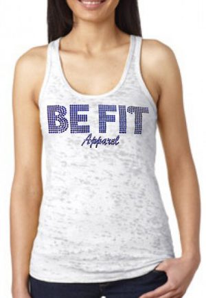 Be Fit White with Blue Sequin Burnout Tank