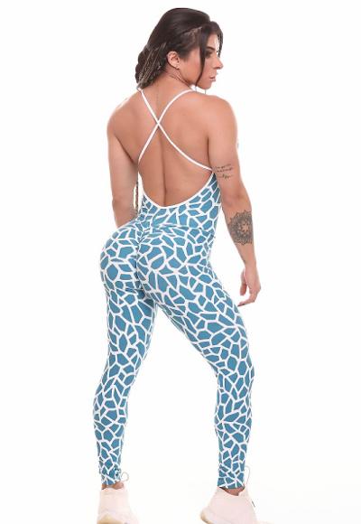 Be Fit Blue & White Mosaic Scrunch Butt Body Suit - Image 2