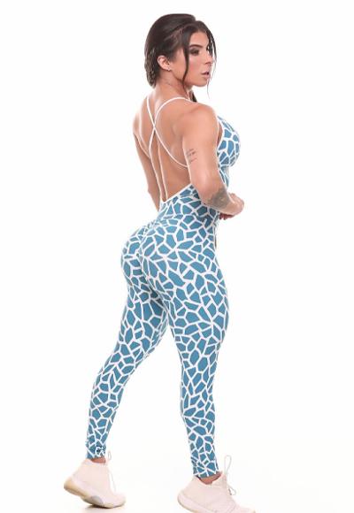 Be Fit Blue & White Mosaic Scrunch Butt Body Suit - Image 3