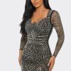 Be Fit Black Long Sleeve Rhinestone Mini Dress