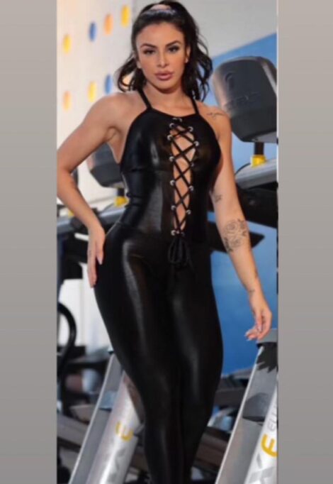 Be Fit Liquid Black Lace Up Scrunch Butt Jump Suit