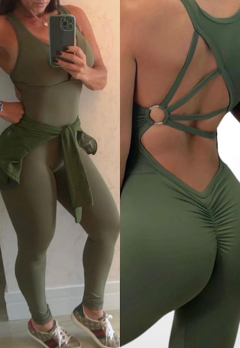 Be Fit Green Spider Back Scrunch Butt Jump Suit