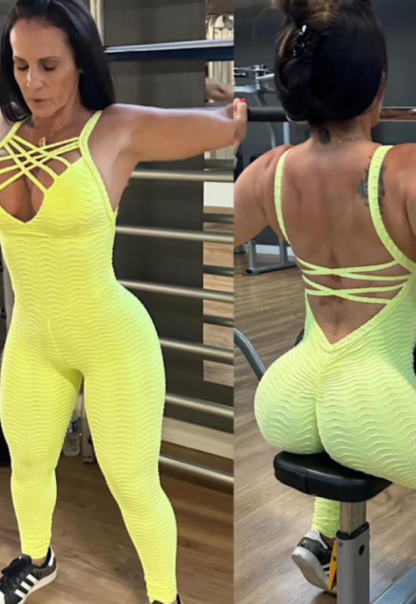 Be Fit Neon Yellow Wave Scrunch Butt Jump Suit