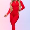 Be Fit Red Long Sleeve Scrunch Butt Jump Suit