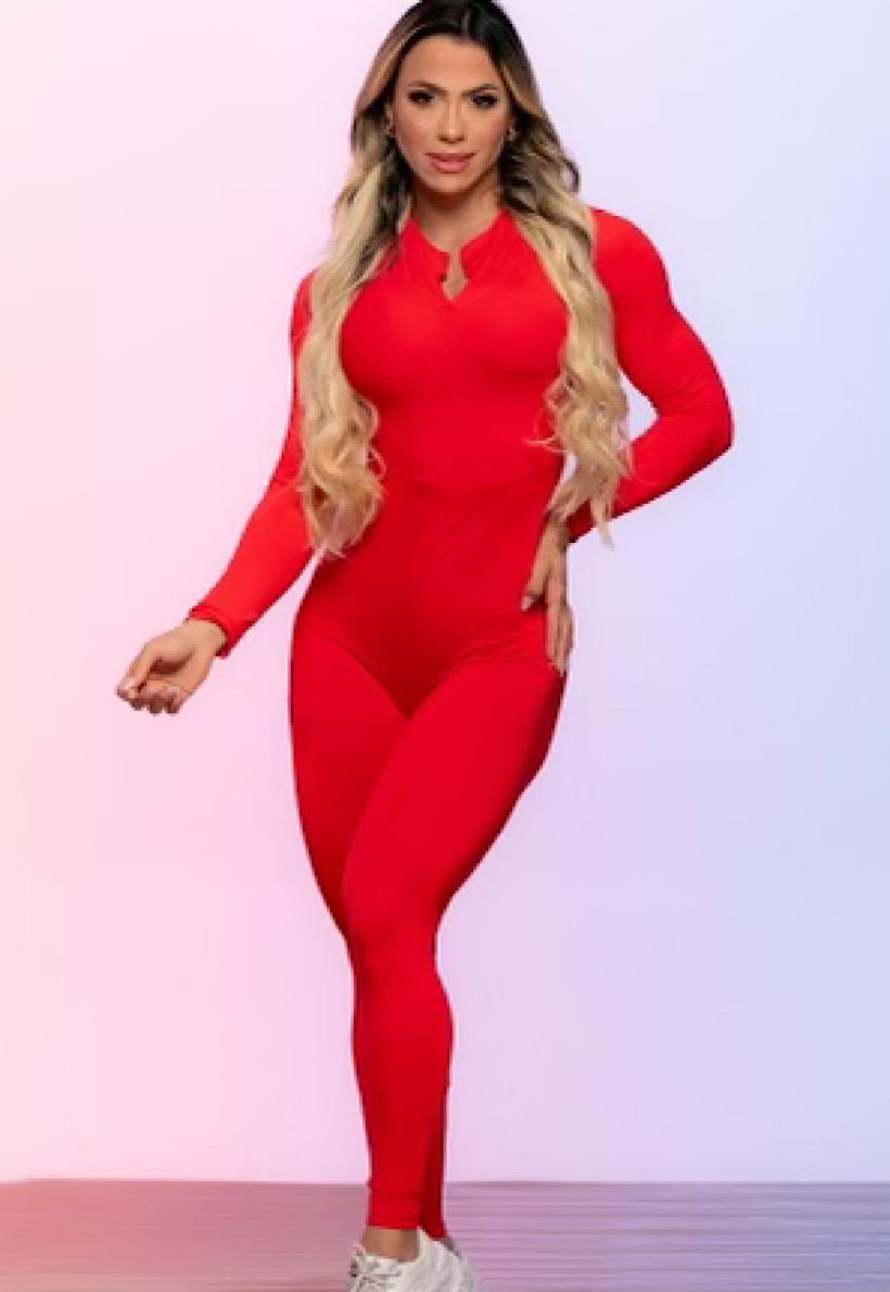 Be Fit Red Long Sleeve Scrunch Butt Jump Suit