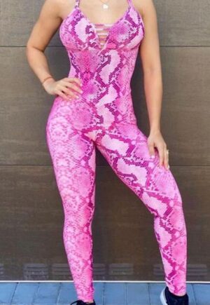 Be Fit Pink Python Scrunch Butt Body Suit