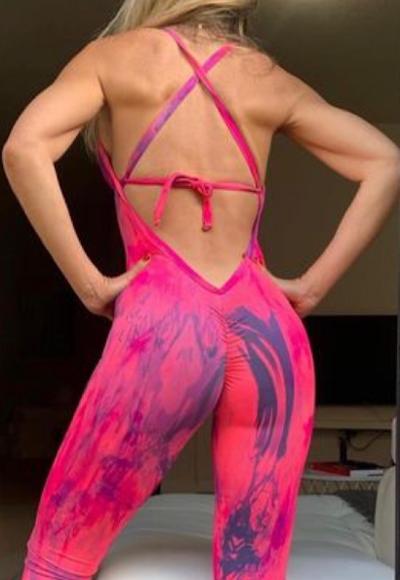 Be Fit Pink Tie Dye Scrunch Butt Body Suit - Image 2