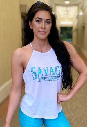 Be Fit White with Aqua Sequins "SAVAGE" Tank Top