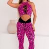 Be Fit Hot Pink Leopard Scrunch Butt Leggings and Lace Up Bra Top Set