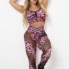 Be Fit Pink Leopard with Fishnet Mesh Scrunch Butt Leggings and Bra Top Set