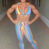 Be Fit Rainbow Stripes Scrunch Butt Leggings and Bra Top Set
