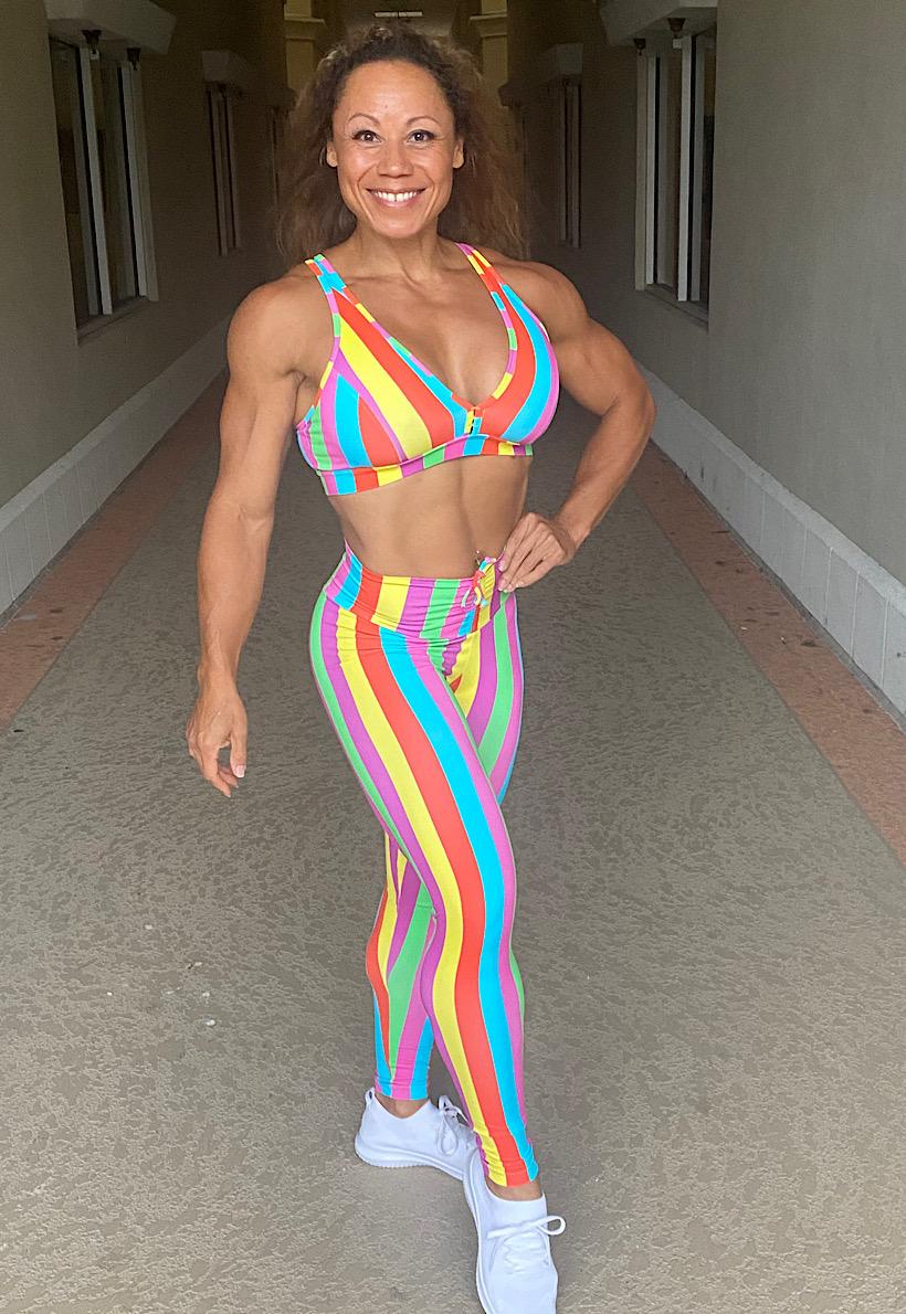 Be Fit Rainbow Stripes Scrunch Butt Leggings and Bra Top Set - Image 3