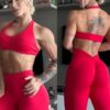 Be Fit Red V-Back Scrunch Butt Legging and Bra Top Set