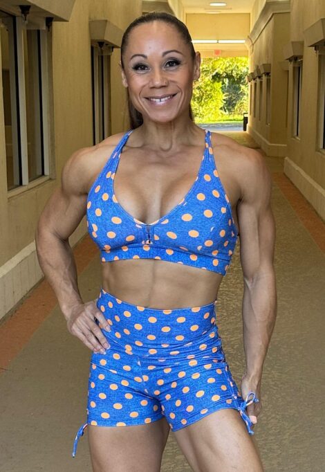 Be Fit Faux Denim with Gold Polka Dots High Waist Scrunch Butt Shorts and Bra Top Set