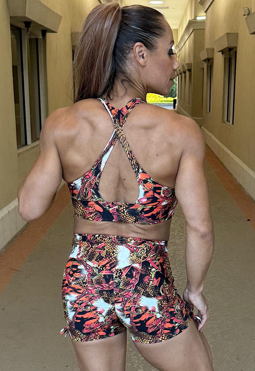 Be Fit Python with Chains Scrunch Butt Shorts and Bra Top Set - Image 2